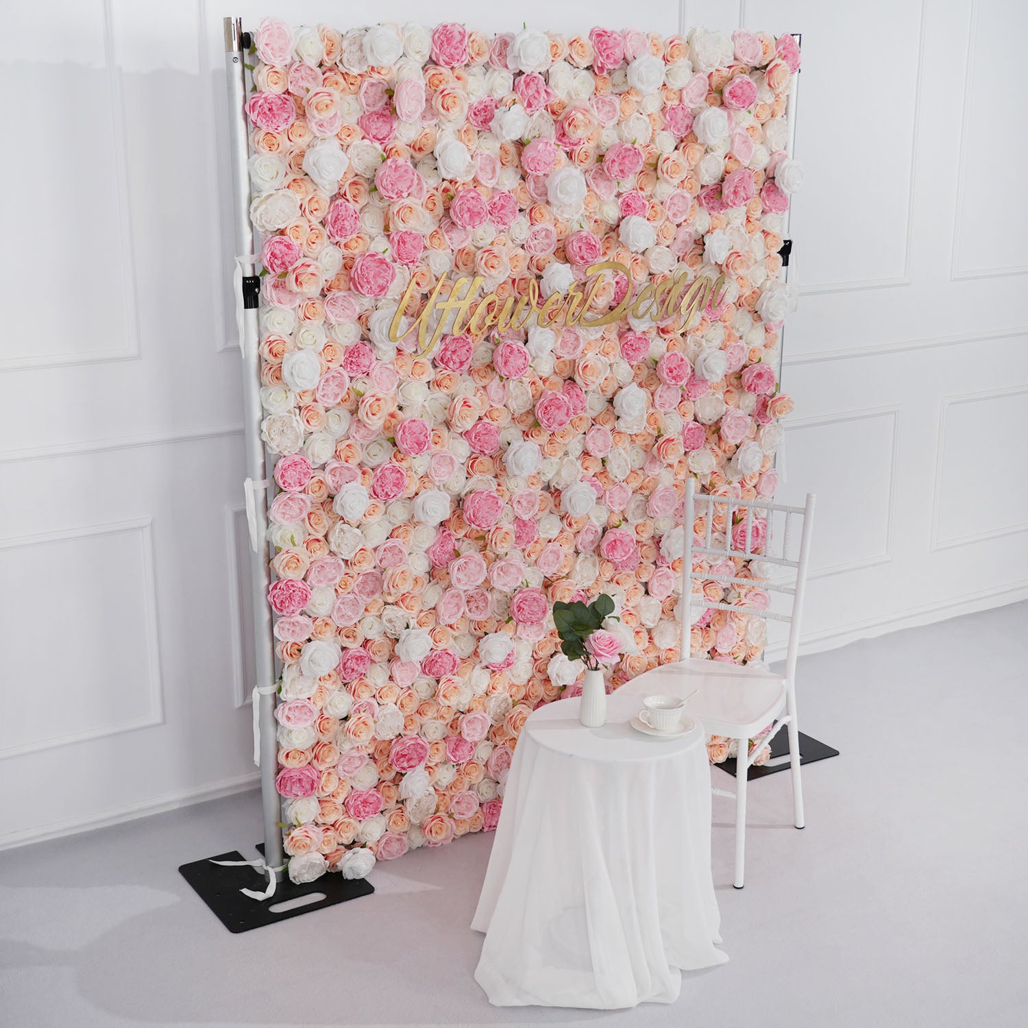 Artificial Pink White Fabric Rolling Up 5D Flower Wall Wedding Decor picture 4